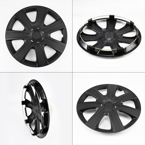 Image of 15 inch Hubcaps Set of 4, Matte Black Textured Wheel Covers, Universal ABS Snap-On Hub Caps for 15 inch Wheels, Car SUV Truck Wheel Rim Covers, Easy Installation Exterior Accessories