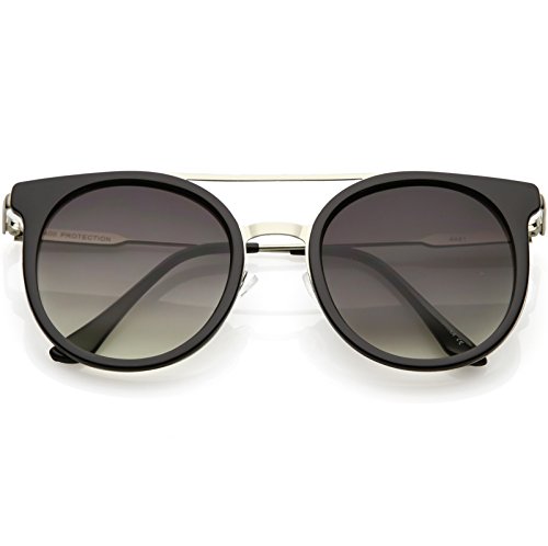 zeroUV - Modern Sleek Double Nose Bridge Round Horn Rimmed Sunglasses 51mm