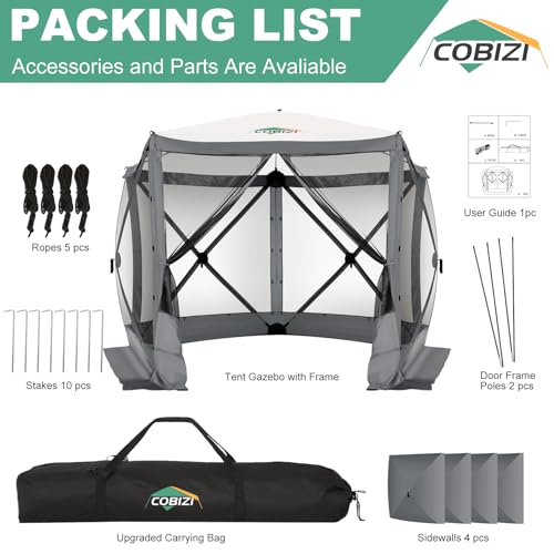 Image of COBIZI 10x10 FT Pop up Gazebo, Popup Canopy Tent, Screened in Gazebos with sidewalls, Waterproof Portable Outdoor Small Screen Tents Sun Shelter,carpas para Patio for Camping, Garden,Backyard,Grey