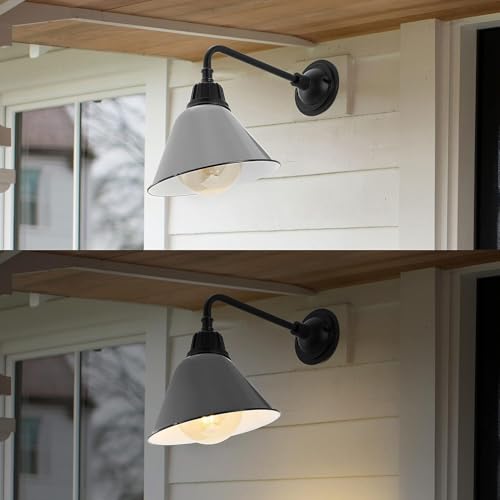 Image of JONATHAN Y Croydon 1-Light Gooseneck Barn Sconce 9.63 inch, Gray
