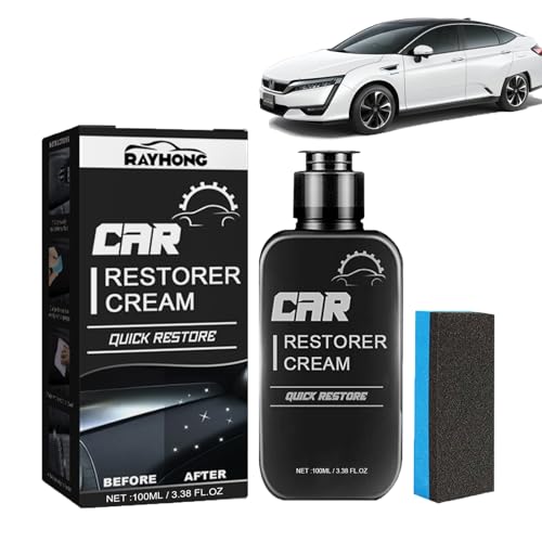 EnixwH Renovador Plasticos Coche 100ml Limpia Salpicaderos Coche con Esponja Reparador ArañAzos Plastico Limpiador Interior, para Reparar PláSticos Y Cauchos Descoloridos Y Opacos