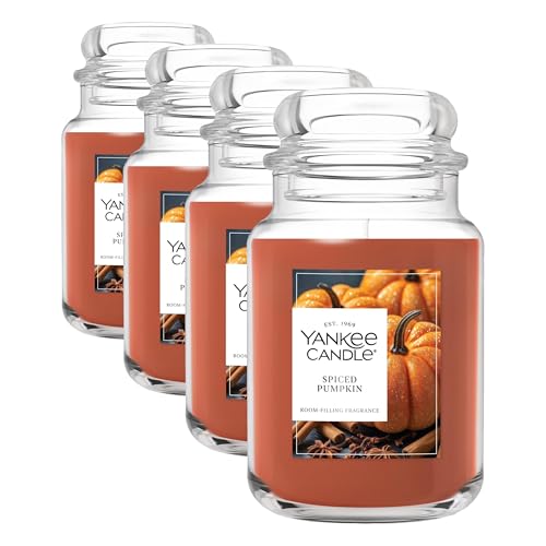 Image of Yankee Candle Spiced Pumpkin, Fall Scented Candle, 22oz Large Jar with up to 150 Hour Burn Time, Giftable (Pack of 4)