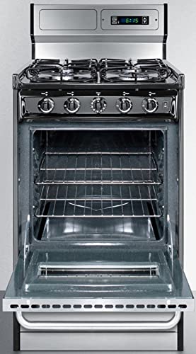 Summit Appliance Ttm1307Bksw 20" Wide Gas Range In Stainless Steel With Sealed Burners, High Backguard, Clock/Timer, Oven Window, Towel Bar Handles And Electronic Ignition #TOP3