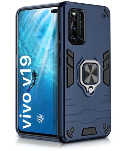 Image of WOW IMAGINE Shock Proof Back Case Mobile Cover for Vivo V19 | Back Cover Case (Tough Armor | Hybrid PC + TPU | Ring Holder & in-Built Kickstand | Blue)