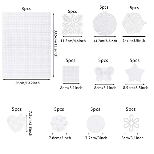 Image of Aulufft 53 Pieces Mesh Plastic Canvas Kit Including 11 Shapes Clear Plastic Sheets and Embroidery Tools for Embroidery, Knit, Yarn Crafting