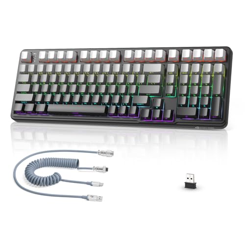 Clavier mécanique sans fil X98 avec câble spiralé, 102 touches RGB