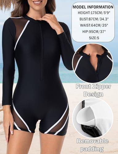 FEOYA Women’s One Piece Boyleg Bottom Surfing Swimsuit Long Sleeve Rash Guard UPF 50+ Bathing Suit Swimwear 20254