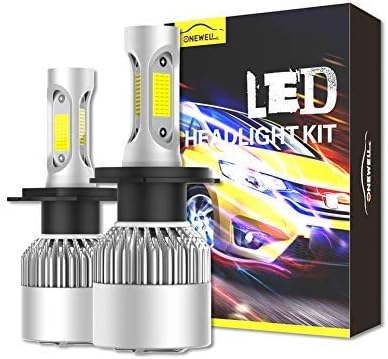 H4/HB2/9003 LED Headlight Bulbs Conversion Kit, Onewell 2PCS Advanced COB Chips IP68 Waterproof 60W 6000LM 6000K Super Bright Cool White, 2-YEAR WARRANTY