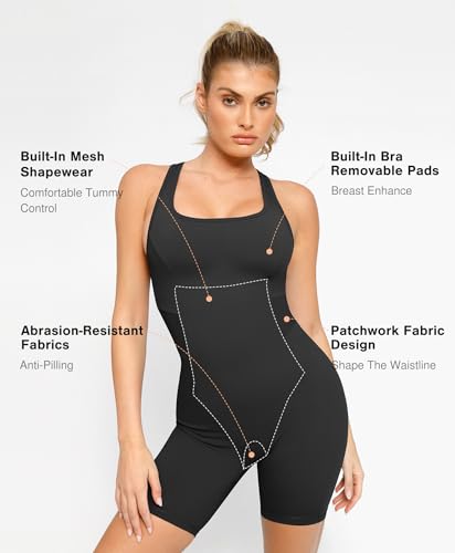Popilush Shapewear Romper Shorts Romper for Women Bodycon Jumpsuit Workout Romper Racerback Black M - image 2