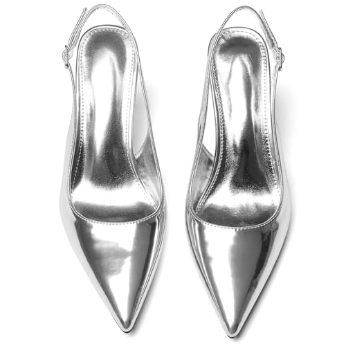Slingback Heels for Women Closed Pointed Toe Kitten Stiletto Heels with Buckle Comfortable Womens Pumps Casual Dress Shoes3