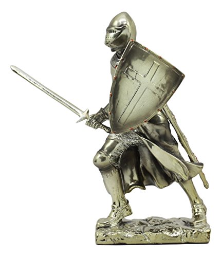 Ebros Holy Roman Empire Crusader Knight With Sword And Shield Statue 7" Tall Suit Of Armor Swordsman Warrior In Battle Medieval Age Of Kings Decorative Sculpture #TOP1