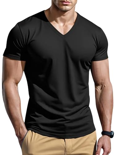 Consejos para Comprar Playera Cuello V Hombre favoritos de las personas. 50 YOUTHGO Playera Deportiva para Hombre Camiseta Casual Cuello en V Color Puro Manga Corta Secado Rápido para Correr Gimnasio