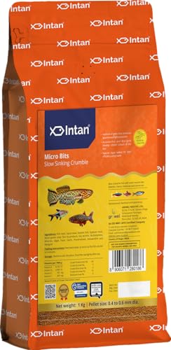 Image of Fisherman'S Intan Micro Bits Slow Sinking Crumble Fish Food | Crumble for Killifish, Tetras, Rasboras, Danios Fish | Pouch Pack 1 kg, Pellet Size 0.4 to 0.6 mm Dia