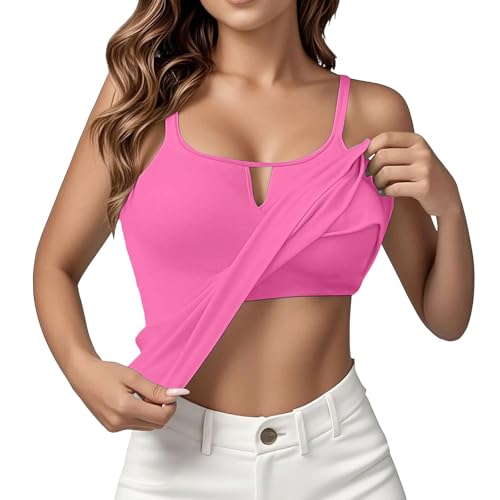 Generic - Built in Bra Tank Tops for Women Summer Plus Size Sleeveless Spaghetti Strap Camisole Padded Workout Yoga Cami Tops, Hot Pink, 4X-Large
