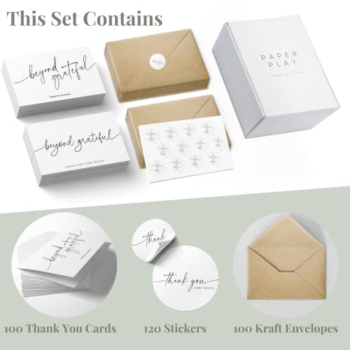 Beyond Grateful Thank You Cards | Bulk Pack Of 100 With Kraft Envelopes And Matching Stickers, 4X6 Inch Minimalistic Design | Suitable For Business, Baby Shower, Wedding, Graduation, Bridal Shower, Funeral #TOP1