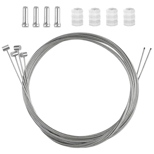 Bike Brake & Shifter Cable Kit - 4 PCS Stainless Steel Inner Wire Set, Bicycle Gear Cable Wire for Mountain Bike, Bike Brake Line Core for Universal Bikes, (1.7M Long,include Cable Tips and O-rings)