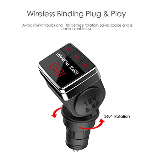 Bluetooth Car FM Transmitter Audio Adapter Receiver Wireless Hands Free Car Kit 1.3 Inch Display with Single USB Port Charger Support TF Card/USB Disk