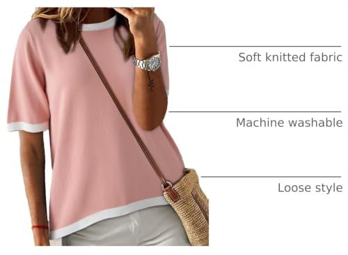 Image of Dokotoo Womens Tops 2026 Casual Summer Crewneck Short Sleeve Striped Color Block Knit High Low Trendy Pullover Sweaters
