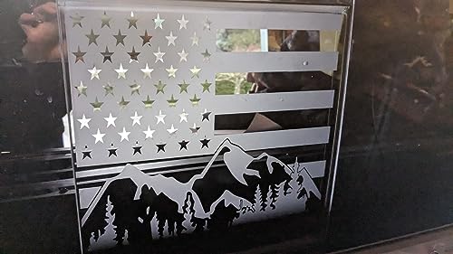 Image of Xinghe for Chevy Silverado GMC Sierra Chevrolet Colorado, Rear Middle Window American Flag Decals Stickers (Matte Black Mountain, for 2023-2024 Sierra Silverado)