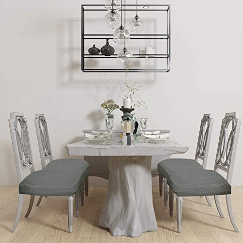 Buyue Fast Installation Dining Room Chair Covers Set Of 6, Luxury Stretch Jacquard Seat Slipcovers For Kitchen Armless Chairs, Rear Gapped- Grey- 6 #TOP6