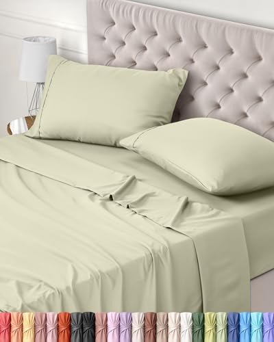 Utopia Bedding - Set Lenzuola Letto Matrimoniali 4 Pezzi 180x200 cm - Spazzolata Poliestre di Microfibra - Oeko-Tex Certificato - Lenzuolo con Angoli, Lenzuolo Piatto e 2 Federe 50x75, Avorio