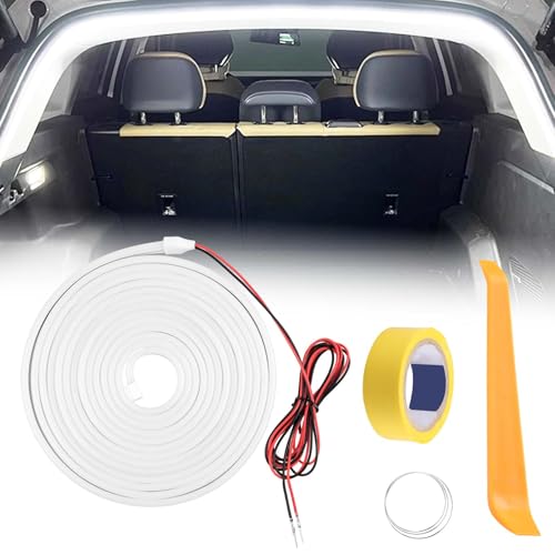 Dynamic Flowing Car Trunk Light Strip, 4M Led Voiture Interieur pour Tronc, Led Interieur Voiture Bande de Voiture à Découper Flexible, Décoration D'éclairage Intérieur pour SUV et Fourgonnettes(Blanc