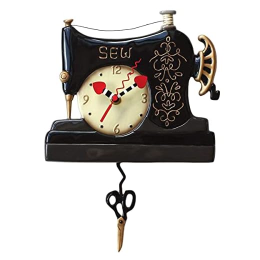 Allen Designs Vintage Stitch Sewing Machine Pendulum Wall Clock
