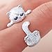 Ushiny Bague ouverte réglable en forme de patte de chat avec œil de cristal bleu pour femmes et filles, Argenté, Cristal