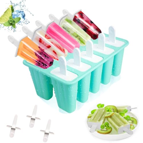 Ice Lolly Moulds Lerryone Ice Cream Moulds 10 Pieces Reusable Silicone Popsicle Mould Food Grade BPA-Free Ice Pop Mould Easy to Remove Ice Lolly Maker Green