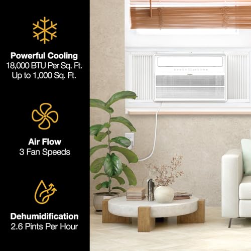 Image of Whirlpool 18,000 BTU Window Mounted Inverter Air Conditioner with Quiet | Quiet, High Efficiency Operation and Remote for Apartment, Living Room, Bedroom, Large Rooms up to 1000 Square Feet