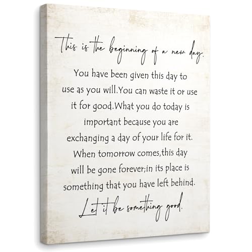 WODMIS Inspirational Wall Decor, This is The Beginning of a New Day Quote Framed Canvas Wall Art, Motivational Canvas Wall Art Home Decorations for Bathroom Living Room Office Wall Decor 11x14
