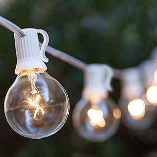 Outdoor String Lights Mains Powered 50Ft, 15M Festoon Lights with 25+2 G40 Clear Bulbs, Waterproof Garden String Light, for Outside, Patio, Backyard, Warm White