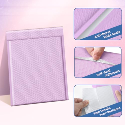 Image of Fuxury Bubble Mailers 10x13 Inch Lavender 500 Pack, Opaque Padded Envelopes for Clothing, Books, Makeup & Accessories, Self Seal Shipping Bags for Small Business