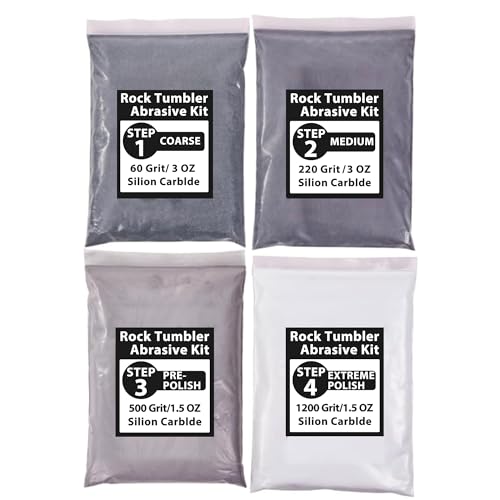 9 oz Rock Tumbler Grit and Polish Refill Kit Course Medium Fine Compatible 4-Step Rock Polishing Refill Kit Compatible with All Tumbler Black Corundum Brown Corundum White Corundum