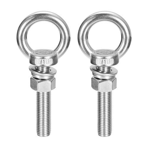 Image of uxcell Lifting Eye Bolt, 2 Sets M16 x 80mm Eye Bolt with Nut Washer 304 Stainless Steel Shoulder Lifting Ring Eye Bolt for Hanging Item