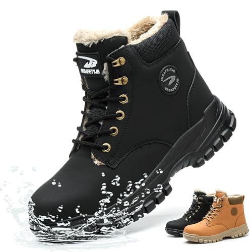 Ayqyc Scarpe Antinfortunistiche Invernali Uomo Donna Scarpe da Lavoro Stivali di Sicurezza Antiscivolo Impermeabili Caldi con Puntale in Acciaio Nero 43 EU