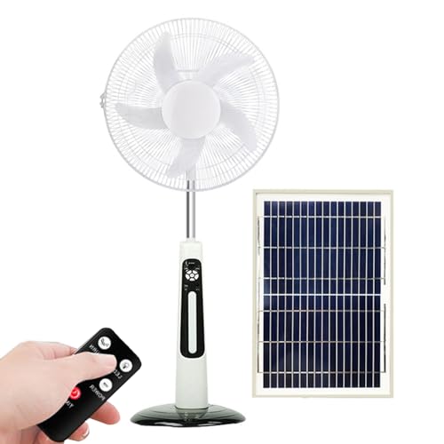 Ventilador De Pie, Ventilador De Pie Solar con Mando A Distancia Temporizador Velocidades Potente con 5 Aspas Instalación Sencilla