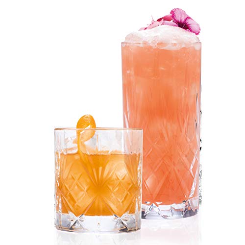 RCR Crystal Melodia Luxion 360 ml Tumbler & 230 ml High Ball Glasses, Cocktail, Short Whiskey Glasses, Made in Italy, Dishwasher Safe, for Newlyweds & New Homeowners, 12-Piece Set