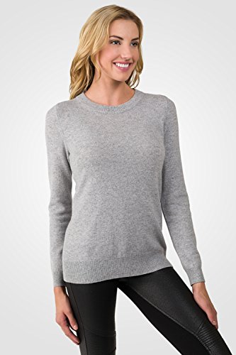 Image of JENNIE LIU Women's 100% Pure Cashmere Long Sleeve Crew Neck Sweater(XS, Lt Grey)