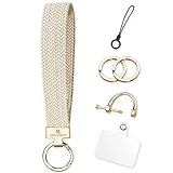 Stretchy Keychain Wristlet, Key Chain for Car Keys with D Ring, Wrist Lanyard Key Holder for Women. (Cream)