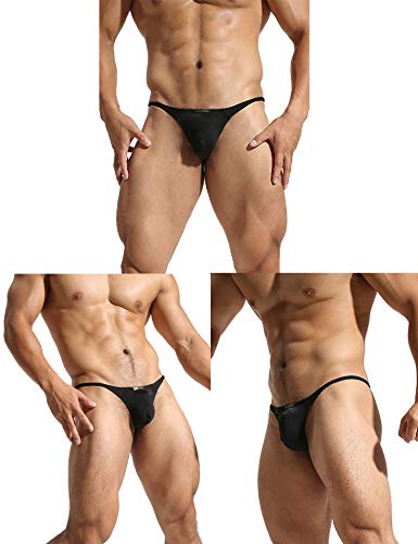 Azcode Men's T-Back Thongs Sexy Low Rise G-String Bulge Pouch Underwear Brief, 3 Pack: Black, Black, Black, Xx-Large #TOP1