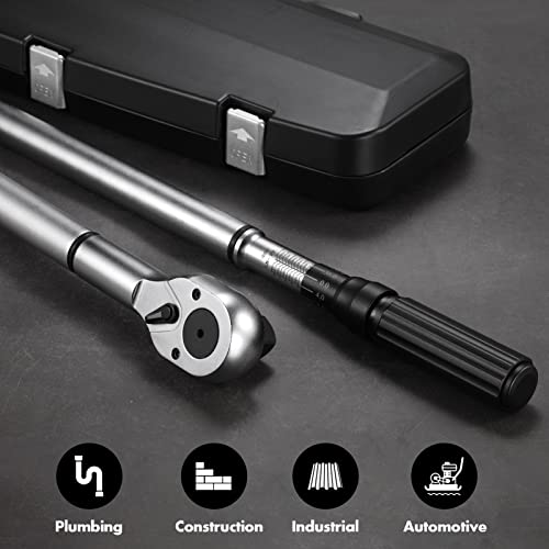 Rimkolo 1-Inch Drive Click Torque Wrench, Dual-Scale Adjustable Torque Wrench Set With A Hex Key 200-1000Ft.lb / 271-1356.7Nm #TOP6
