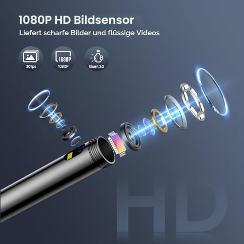 DEPSTECH Endoskopkamera mit Licht, 5 Zoll IPS Bildschirm Dual Lens Endoskop, Kanalkamera...
