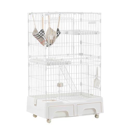 主な色-ホワイト 猫 ケージ キャットケージ 2段 猫トイレ付 キャスター付 ハンモック付 猫ゲージ おしゃれ キャットハウス ネコ ハウス 多段 留守番 保護 脱走防止 多頭飼い 多頭 スチール ペットケージ