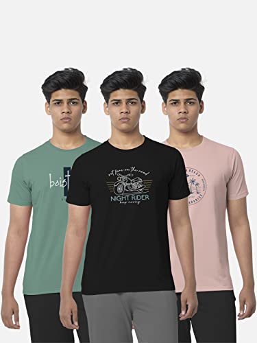 Image of BULLMER Black Trendy Typographic Printed Round Neck Half Sleeve Tshirt for Men