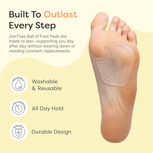 Image of ZenToes Metatarsal Pads Women, Ball of Foot Cushions, Heel Inserts for Women, Shoe Inserts for Morton's Neuroma and Sesamoiditis Support, Metatarsalgia Foot Pads, 2 Pairs (Pack of 3)