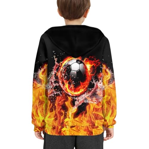 Image of WELLFLYHOM Fire Soccer Hoodies 11-13 Boys Graphic Hooded Sweatshirt Kids Long Sleeve Pullover Top Football Fall Clothes Sweater Shirts Workout Sport Hoodie Activewear Jumpers Outfits