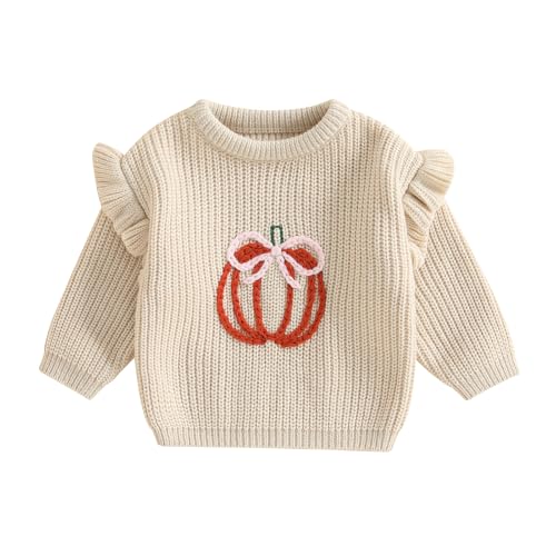 Toddler Baby Girl Halloween Outfit Pumpkin Bow Embroidery Knit Sweater Pullover Sweatshirt Fall Winter Clothes