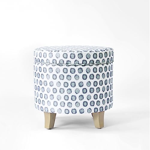 HomePop Upholstered Round Storage Ottoman|Homepop Home Décor|Upholstered Round Foot Rest Ottoman - Small Green Medallion Ikat Print by HomePop - Used condition - US$52.61