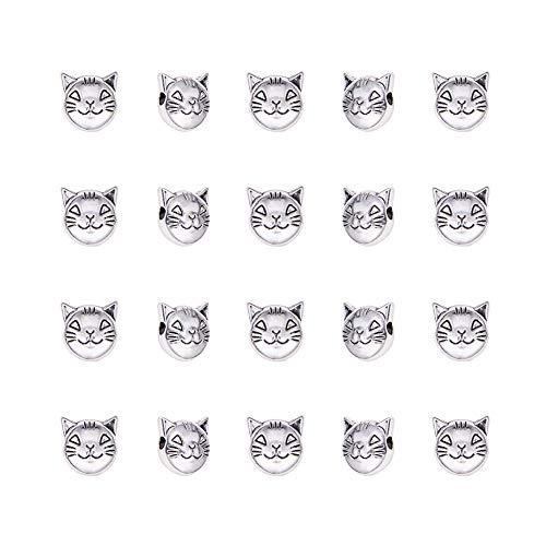 PH PandaHall 100pcs Cat Spacers Beads 8x8mm Tibetan Alloy Animal